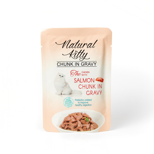 Natural Kitty (Нейчерал Китти) Chunk in Gravy Chicken with Salmon - Влажный корм для кошек кусочки курицы и лосося в соусе 85 г