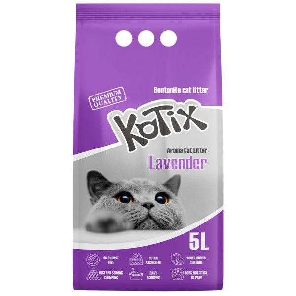 Kotix (Котикс) Bentonite Lavender - Бентонитовый наполнитель для кошачьего туалета с ароматом лаванды 5 л
